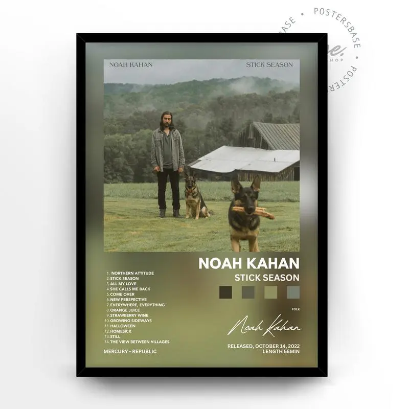Noah Kahan 'Stick Season' Paper Graphic Art Print Poster, 24x24/27x40 Rustic Vintage Bordered Wall Art, Home or Office Decoration Item Shipped in Protective Tube