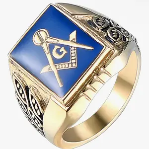 Religious Masonic Artificial Gemstone Ring, Jewelry Accessory for Masonic Enthusiasts
