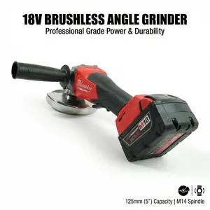 Milwaukee 18V 125mm Brushless Angle Grinder With Battery Charger for Fabrication Power Tool Variable Speed Control