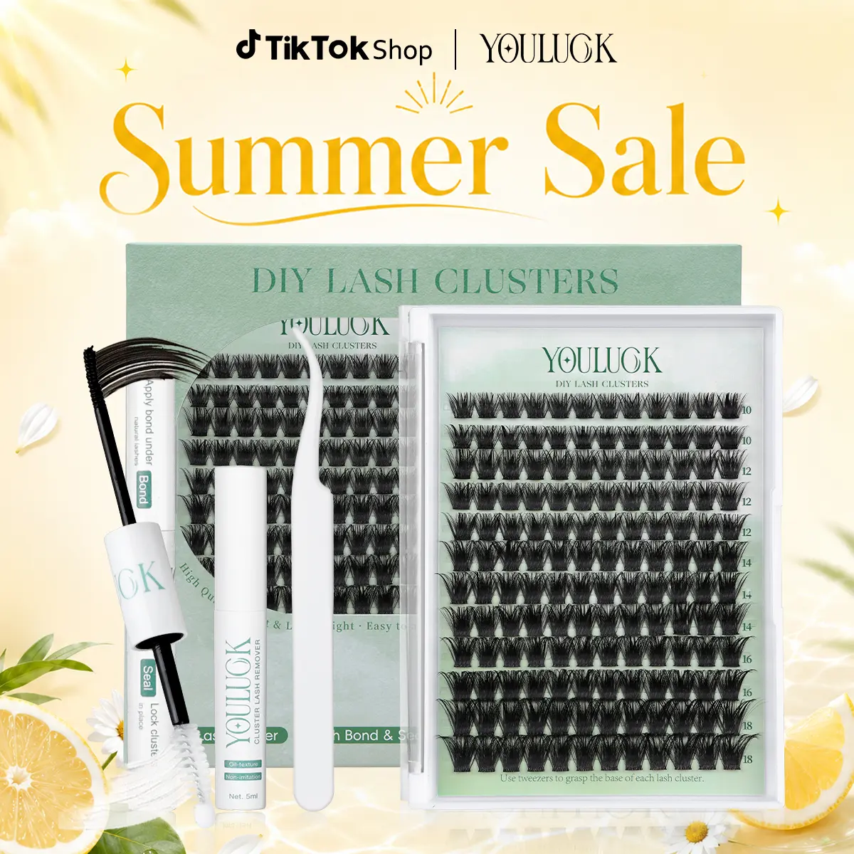Enchantress Lashes | YOULUCK Lash Extension Kit Waterproof Long-Lasting Fluffy & Weightless Look with Ultra-Thin Band Glue Remover Tweezer for Beginners