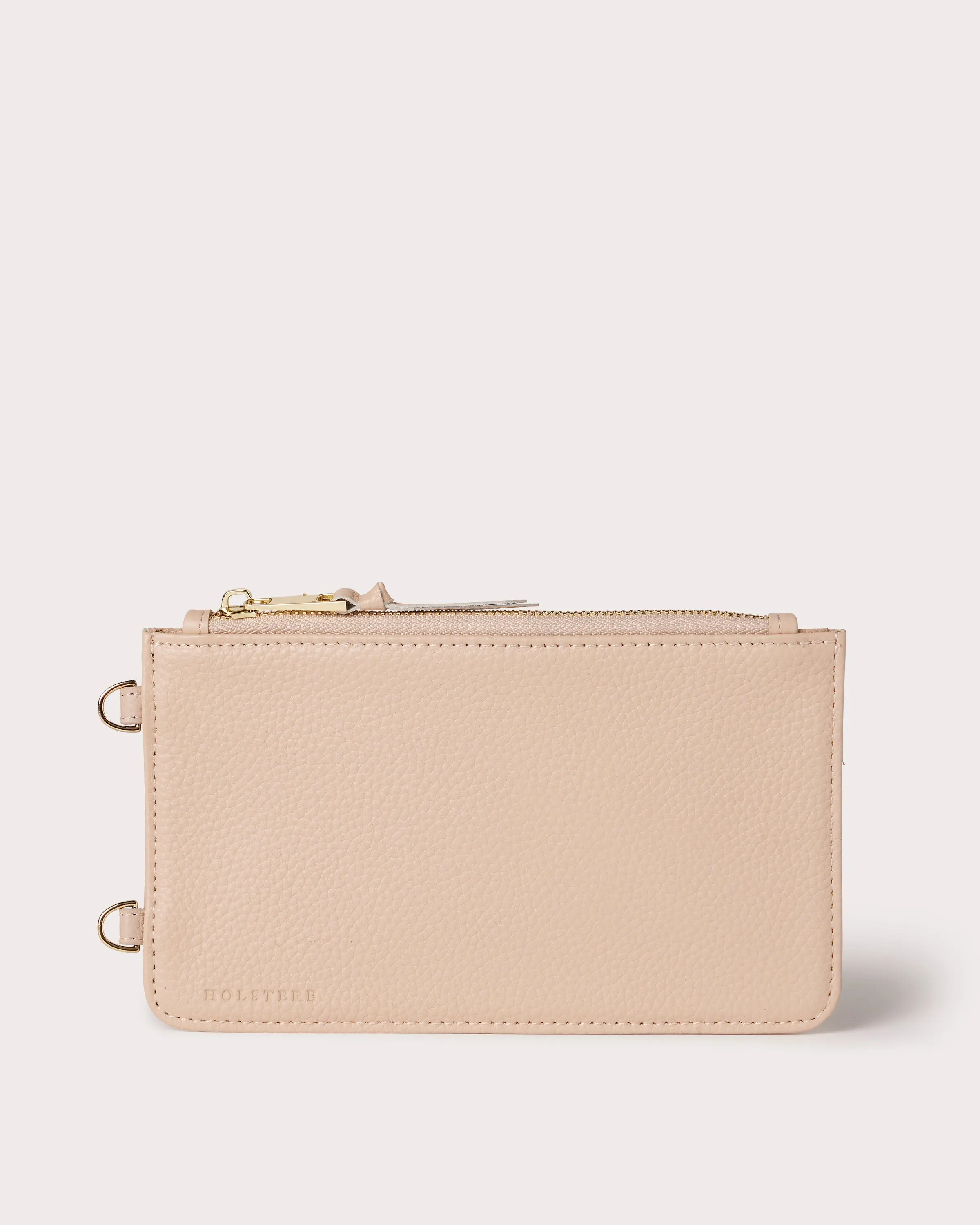 Genuine Pebbled Leather Zipper Pouch Add-On for Crossbody iPhone Case - Cream