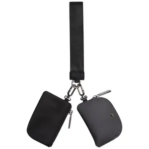 Mini Zip Around Wristlet Wallet for Fall Fashion Dual Pouch Wristlet Portable Coin Purse Mini Women Coin Pocket mom  pouch