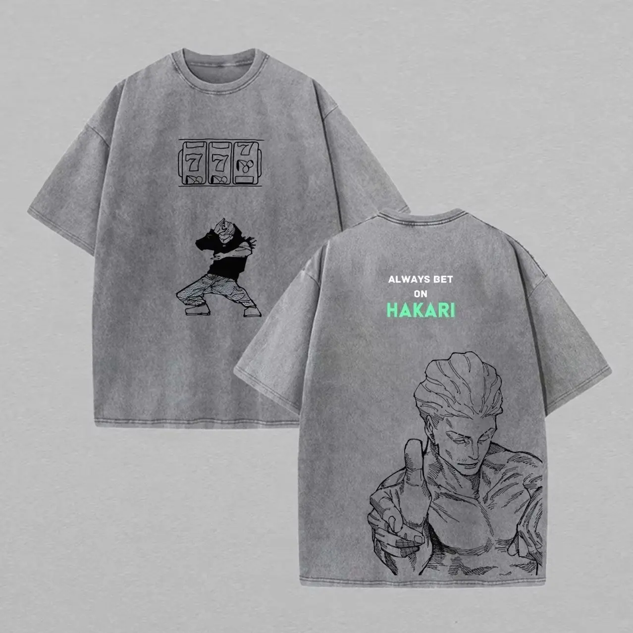 Jujutsu Kaisen Anime Printed T-shirt Hakari Kinji Washed Oversized T Shirt Men Women Clothing Short Sleeve Cotton Tees Tops V
