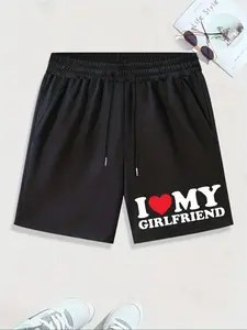 Men's Regular Fit "BUILDT BETTER" Print Drawstring Waist Shorts, Elastic Waist Shorts, Casual Breathable Comfortable Shorts for Summer, Men's Bottoms for Daily Wear