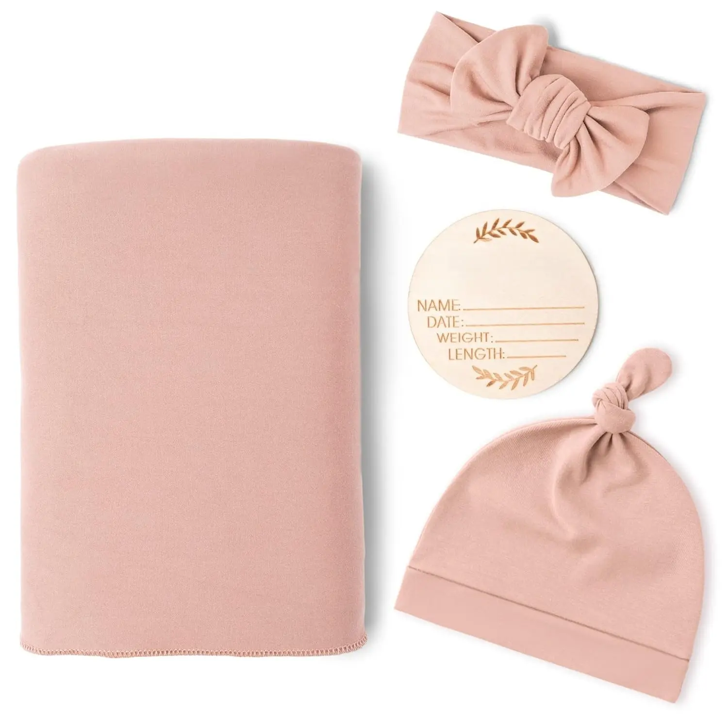 Soft Floral Swaddle Blanket Set for Newborn Girls, 4-Piece Stretchy Receiving Outfit with Headband, Beanie & Birth Announcement Card, 0-3 Months, 30x30 for Newborn Photography, Blankets & Throws
