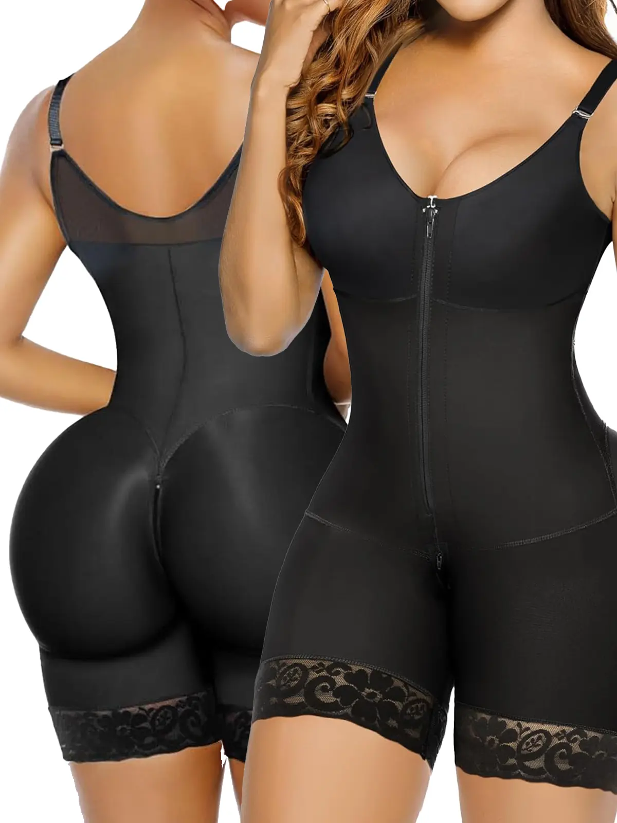 2 Piece Women's Fajas Colombianas shapewear Tummy Control Butt Lifter Shaper with Zipper Crotch detachable shoulder strap Womenswear SpringStatements Bodysuit Compression Compression Bodysuit women