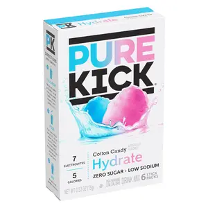 3x Pure Kick Hydrate Cotton Candy Drink Mix - Sweet Beverage Powder Pack 12 Servings