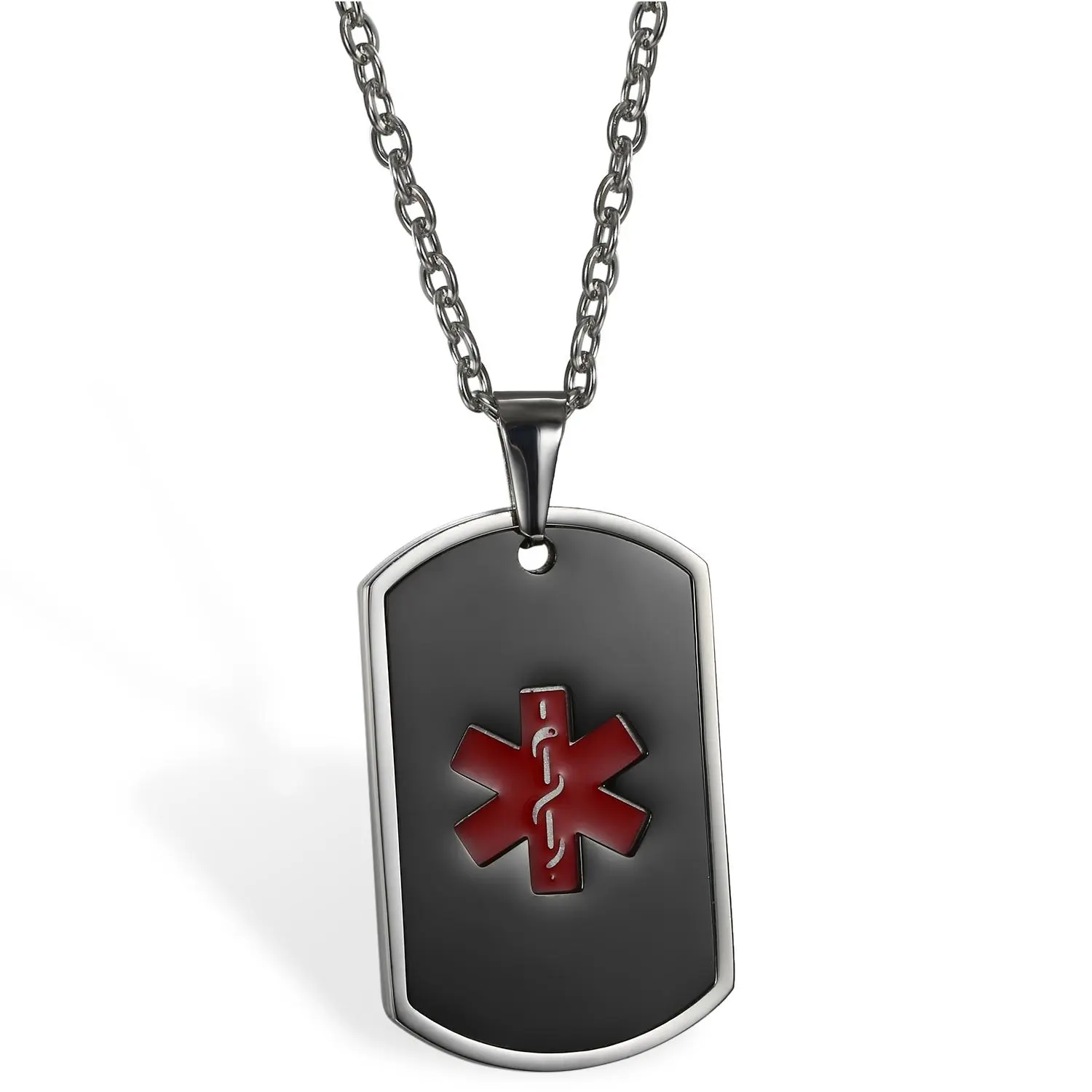 OIDEA Men's Engravable Stainless Steel Medical Alert ID Necklace, Dog Tag Pendant with Medical Emblem, Meaningful Customizable Jewelry Gift, 0.11"(0.3Cm) Wide, Birthday, 55Cm, 1.57"(4Cm)×0.98"(2.5Cm)