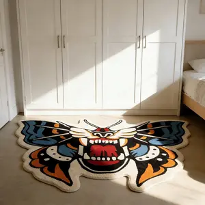 Creative Tiger Butterfly Pattern Carpet, Soft Comfortable Home Decor Rug, Ideal Living Room Bedroom Mat, Perfect Holiday Gift for Young Adults, Butterfly Area Rug
