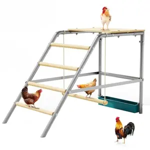 Chicken Roosting Bars, Chicken Perch with Swing and Food Box for Yard Farm, Roosting Bars for Chickens in Coop, Easy to Clean, 37.4"x18.9"x28"