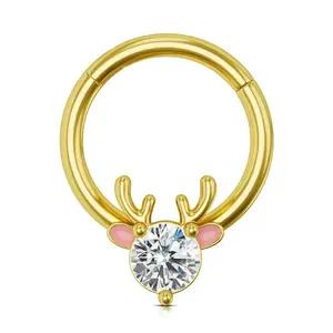 Oufer 16G Xmas Deer Head Hinged Segment Septum Hoop Ring