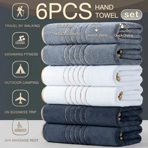 6-Piece Gold-Trimmed Bath Towel Set, 50 × 90 cm Strong-Absorbency Microfiber Towels for Home, Camping, Hotels, Schools and All Seasons