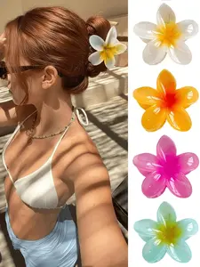 4pcs Lotus Flower Hair Clips, Butterfly Clips, Lightweight Plastic Bathroom Accessories, Suitable for Daily Outdoors, Casual, Parties, Commuting, Beach Vacations, Lotus Flower Design, Hair Clip Set