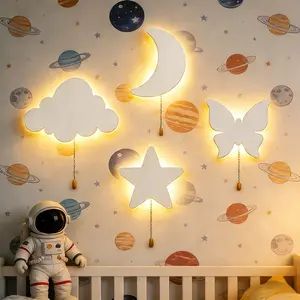 1pc Star And Cloud Lights, Led Star Light, Include Star, Cloud, Moon, Home Decor, Wall Hanging Ornaments, Party Night Lights, Birthday Party, Room Ambiance Lighting, Decoration Props, Battery-Operated (Batteries Not Included)
