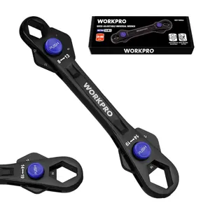 WORKPRO 12-in-1 Universal Adjustable Wrench Set, 8-19mm Metric & 5/16"-3/4" SAE Multi-Size Wrenches with Heat-Treated Cr-Mo Steel, ASME Standard, Multi-Position Head, for Home, Workshop, DIY
