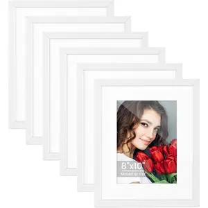 8x10 picture frame set of 6 display pictures 8x10 without mat or 5x7 with mat horizontal and vertical for wall and tabletop white
