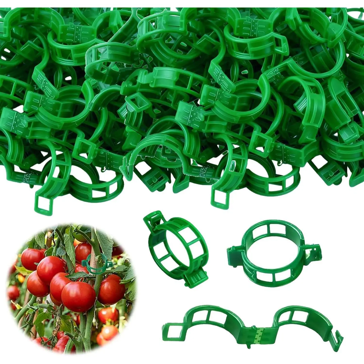 100 count Green Plastic Support Clips, Tomato Clips, Garden Clips, Trellis Clips, Vine Clips for Climbing  to  Tomatoes from Pinching or Falling Off