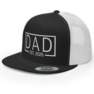 RIVEMUG NG Dad Est 2025 Flat Bill Trucker Hat High Crown Adjustable New Dad New Father Cap Expect Baby 2025