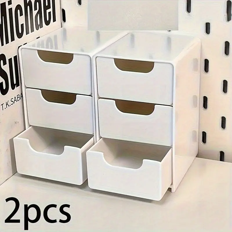 2-Piece Three-Drawer Organizer Box Set, Ideal for Office Supplies, Hair Clips, Jewelry & Makeup Storage, Desktop Drawer Organizers, Stationery Storage Organizer, Stationary Organizer Holder, Drawers and Storage