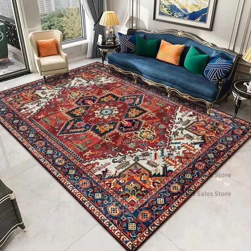 Vintage Persian Medallion Flannel Decorative Area Rug - Traditional Oriental Boho Print Soft Mat for Living Room, Non-Slip Ethnic Home Decor Living Room Rugs #VintagePersianRug #OrientalMedallionMat #BohoEthnicDecor #TraditionalCarpet #NonSlipFlannelRug