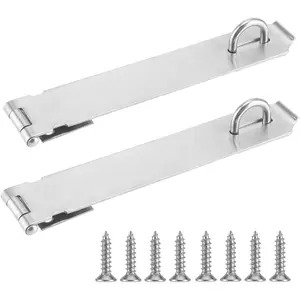 2 Pack 8 Inch Heavy Duty Door Hasp Latch, Stainless Steel Padlock Hasp Door Lock with Screws, Padlock Clasp Hasp Latch for Fence Gate, Door Window, Cabinets, Silver