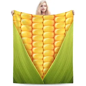 Fun Sweet Yellow Green Corn Throw Blanket Super Soft Warm Bed Blankets for Couch Bedroom Sofa Office Car, All Season Cozy Flannel Plush Blanket Gifts for Girls Boys Kids Teens