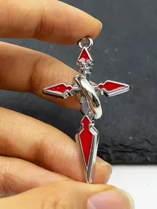 2 Pieces of Punk Style Geometric Cross Design Ring Pendants with Black and Red Arrows Crosses DIY Necklace Keychain Jewelry Gifts