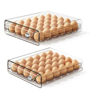1set/1-2layers Kitchen and Refrigerator Dual Use, Transparent Timing Egg Storage Box, Double Layer - Large Size, Free Stacking, Can Store 60 Eggs, One-Click Tracking of Egg Freshness, Anti-Rolling and Anti-Collision Storage Box, No More Worry About