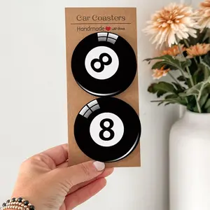 8 Ball Mug Coasters，2/4PCS Absorbent , Anti Slip，Handmade Pool Themed Desk Coasters for Billiards Lovers Office Decor