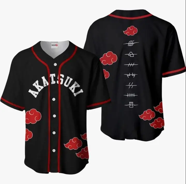Full Print Akatsuki Naruto Otaku Cosplay Shirt Anime Baseball Jersey Anime Sport Jersey Shirt Summer Gift For Him and For Her Gift For Baseball Fan Lover