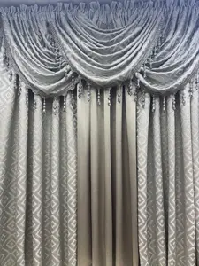 Maxine 6-Piece Silver Curtain Set with Nancy Gray Middle Panel - Elegant Jacquard Texture, Complete Window Styling, High-Quality Polyester, Modern & Classic Decor