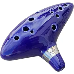 Legend of  Ocarina of Time 12 Hole Alto Triforce Link Ocarina   Ceramic  Replica by  (Dark Blue)