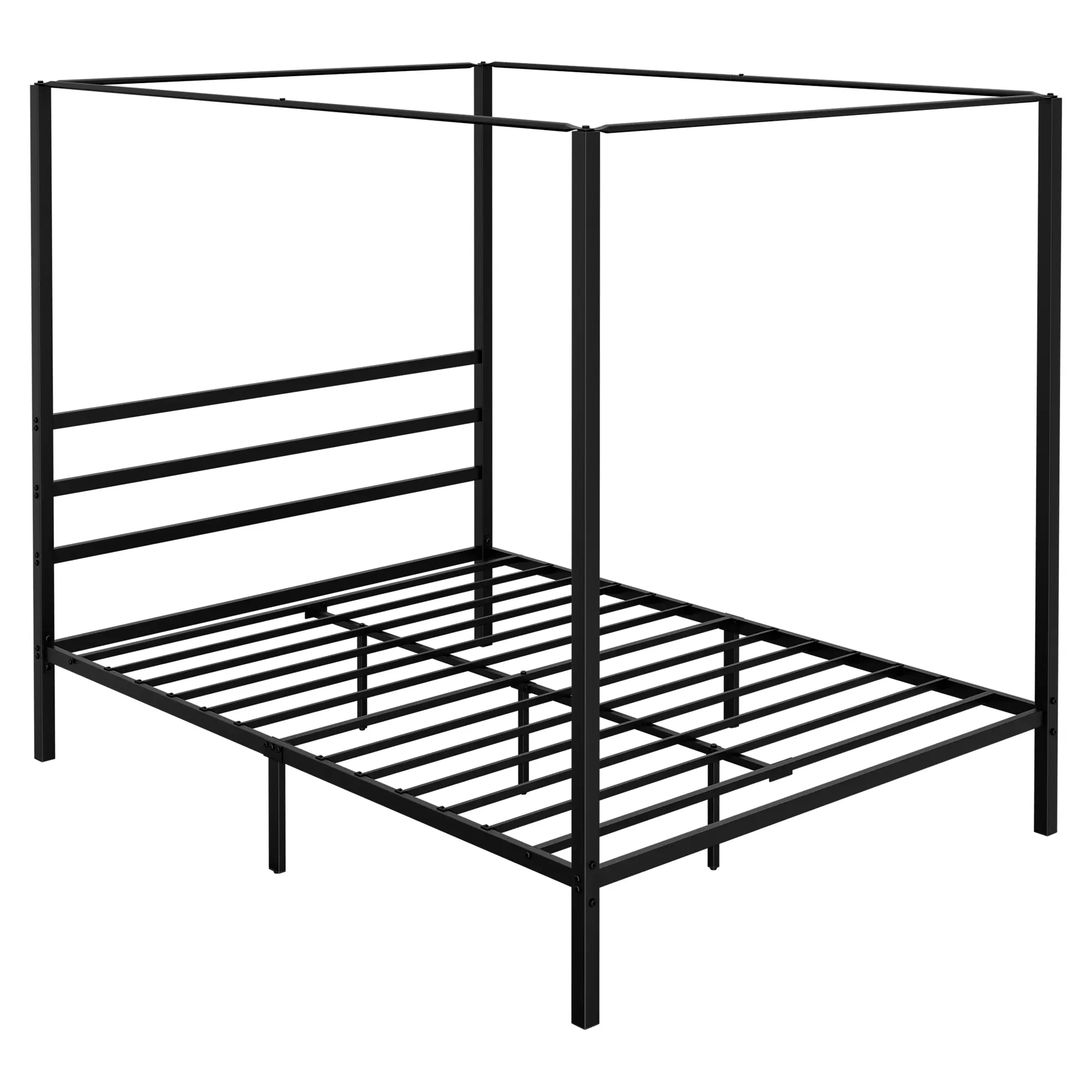 Zeny Queen Size Metal 4-Poster Canopy Bed Frame with Headboard, Slatted Base, Easy Assembly, Storage Bed Frame, Indoor Furniture for Adult Bedrooms, Bed Frames