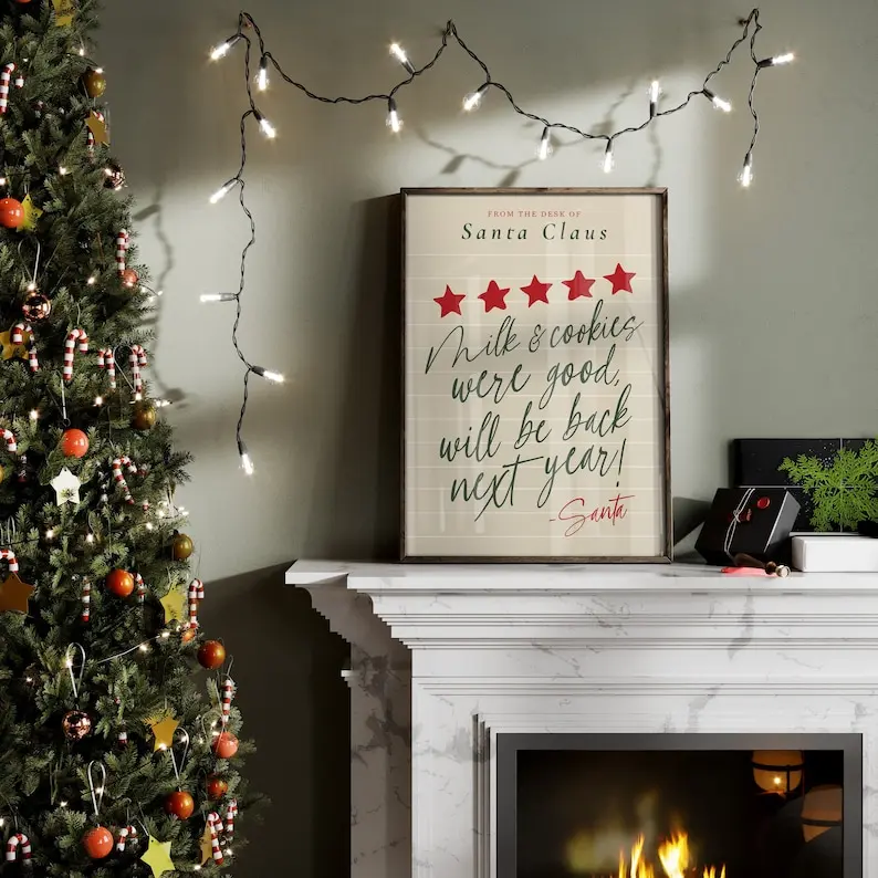 Funny Christmas Poster Decor Home | christmas wall art | retro christmas poster | santa claus note poster