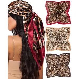 35" Square Head Scarf for Women, 3 Pack Like Silk Satin Headscarf Hair Neck Scarf Top Bandanas for Sleeping