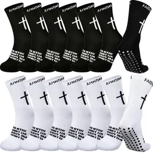 2/4 Pairs of Men's and Women's Anti Slip Grip Soccer Socks, Basketball Socks, Sports Socks, Youth Rubber Dot Design, Cross and Christian Bible Faith Pattern Socks