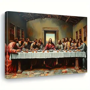 <The Last Supper> Framed Canvas Art Print - Classic Religious Wall Decoration, with Wooden Frame, Horizontal Design, Suitable for Living Room, Dining Room, Church, Various Sizes - Christmas, Easter, Halloween Holiday Decoration (No Power Required),