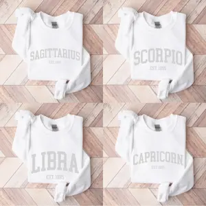 (Leave A Note or DM to Shop) (Ver 2) Custom Zodiac Sweatshirt – White Color, Custom Year-Est Your Year Astrology Pullover, Cute Horoscope Energy Gift, Unisex Crewneck Sweatshirt, Birthday Zodiac Sign Outfit - HARSIN