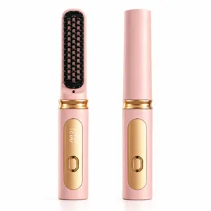 Cordless Hair Straightener Brush, Ionic Anti-Frizz Thermal Brush Straightener, USB Rechargeable Portable Hot Comb with 4 Heat Settings for Travel & Wavy Hair Styling