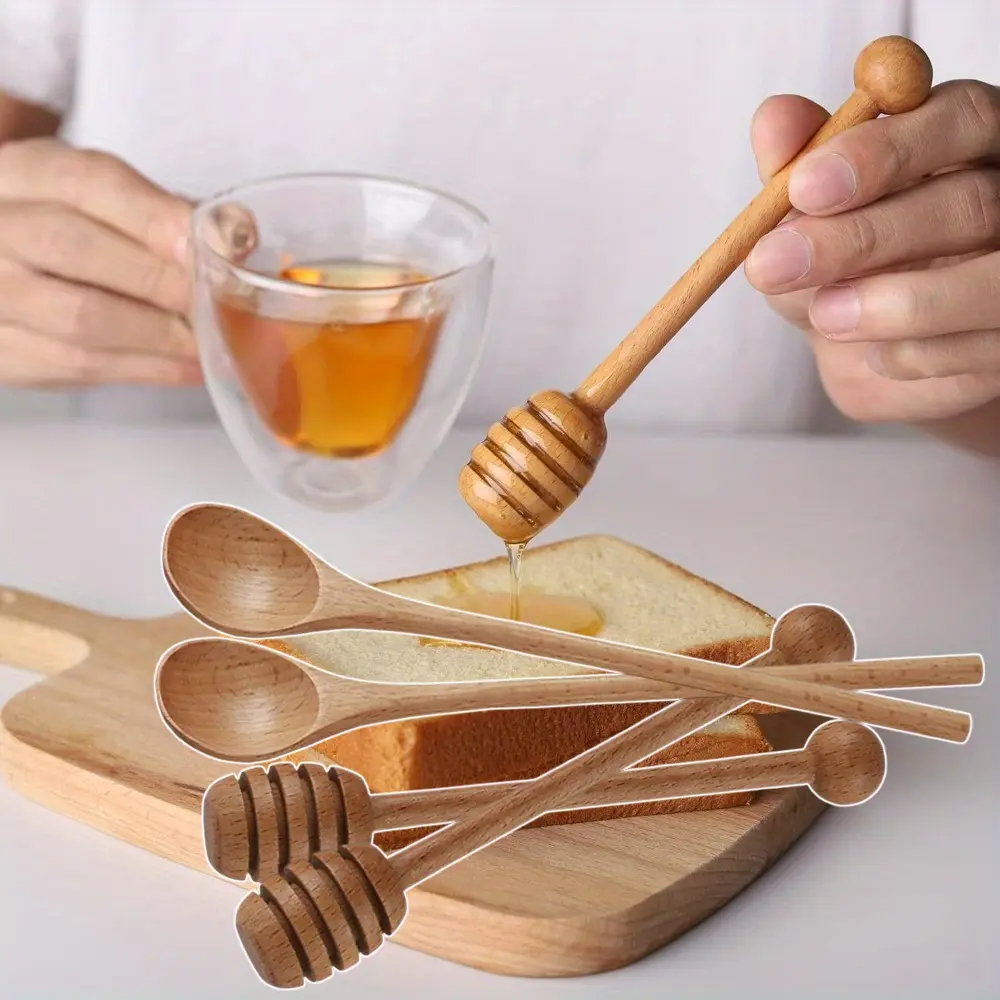 2 Pack Honey Jar And 2 Pack Honey Spoon Honey Spoon Set Wooden Honey Spoon For Mixing And Dripping Honey Food Grade Long Handled Coffee Jam Mixer Portable Kitchen Dessert Mixer Processor