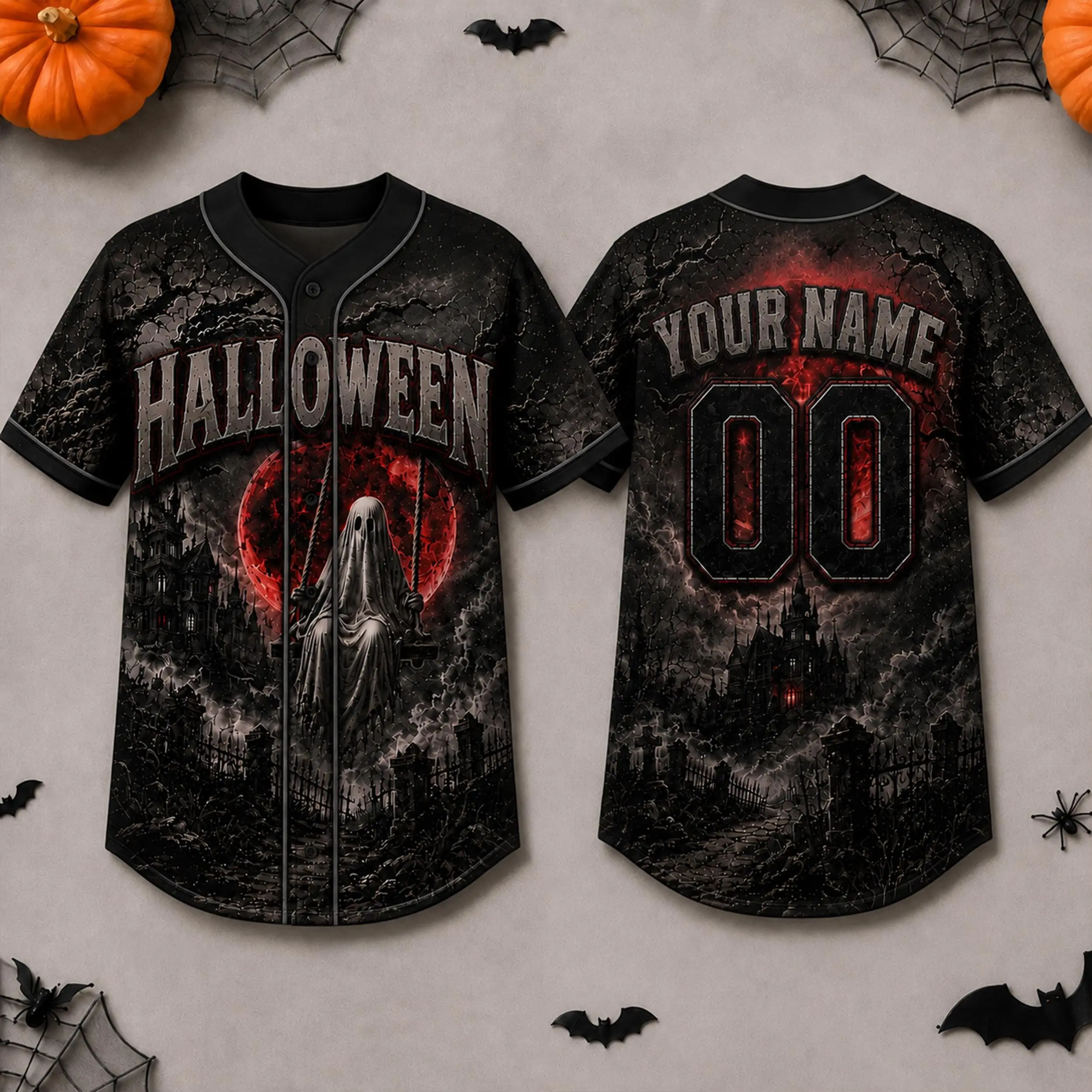 Personalized Halloween Baseball Jersey, Custom Horror Baseball Jersey, Gothic Halloween Shirt, Custom Name for Men Women Kids