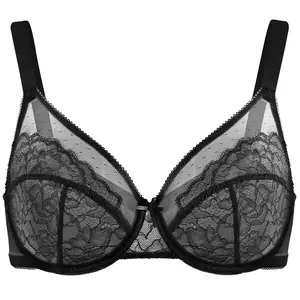 HSIA All Black Floral Lace Underwire PLus Size Full Coverage Bra