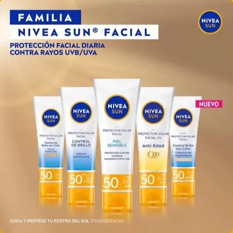 Nivea Sun Lightweight Hypoallergenic Facial Sunscreen SPF 50-- Sensitive, Oil Control, Tinted, Q10 (NIVEA SUN FACIAL)