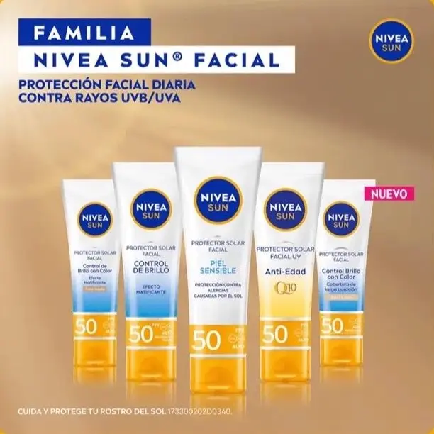 Nivea Sun Lightweight Hypoallergenic Facial Sunscreen SPF 50-- Sensitive, Oil Control, Tinted, Q10 (NIVEA SUN FACIAL)