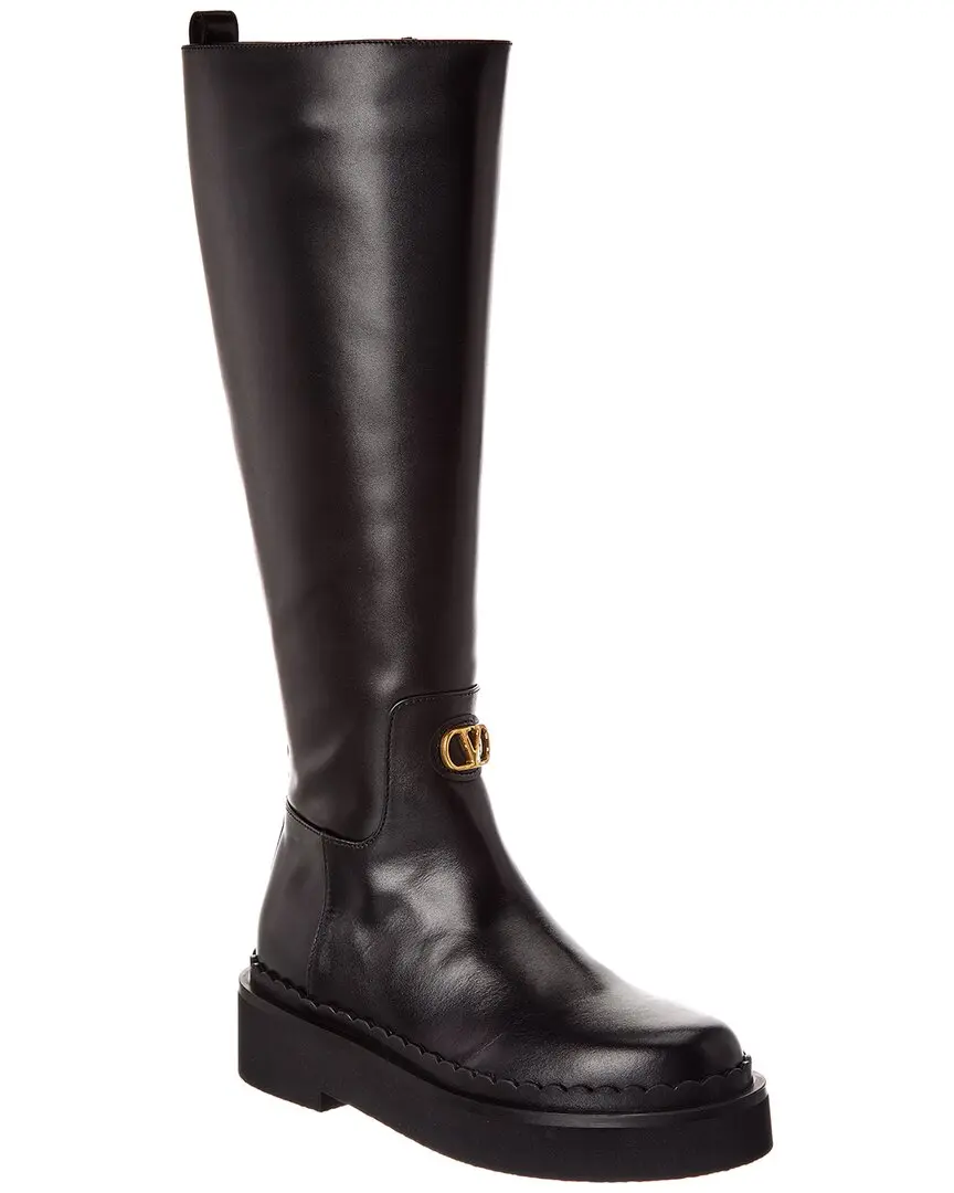 Valentino VLogo Signature 45 Leather Platform Knee-High Boot Valentino VLogo Signature 45 Leather Platform Knee-High Boot