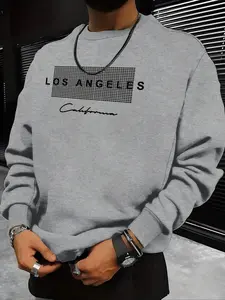 Men Letter Print Round Neck Sweatshirt Regular Fit Casual Long Sleeve Crew Neck Pullover Fall Winter Daily 2026