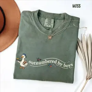 Comfort Colors Outnumbered By Boys Duck T-Shirt, Funny Mom Life Shirt, Comfort Colors Trend Tee, Boy Mom Gift, Cute Minimal Graphic Shirt - Francis Reminder Music