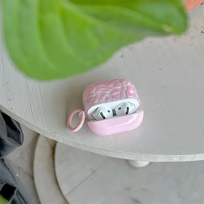 Pink personalized hollow leopard print headphone protective case with pink round buckle for AirPods 1 2 3 4 Pro Pro2 Earphone Protective Cover