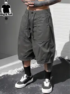 Men's Plus Size Casual Trendy Cargo Pants, Cargo Pocket, Solid Color, Suitable for Leisure Commuting, Sports Training, Running, Outdoor Activities