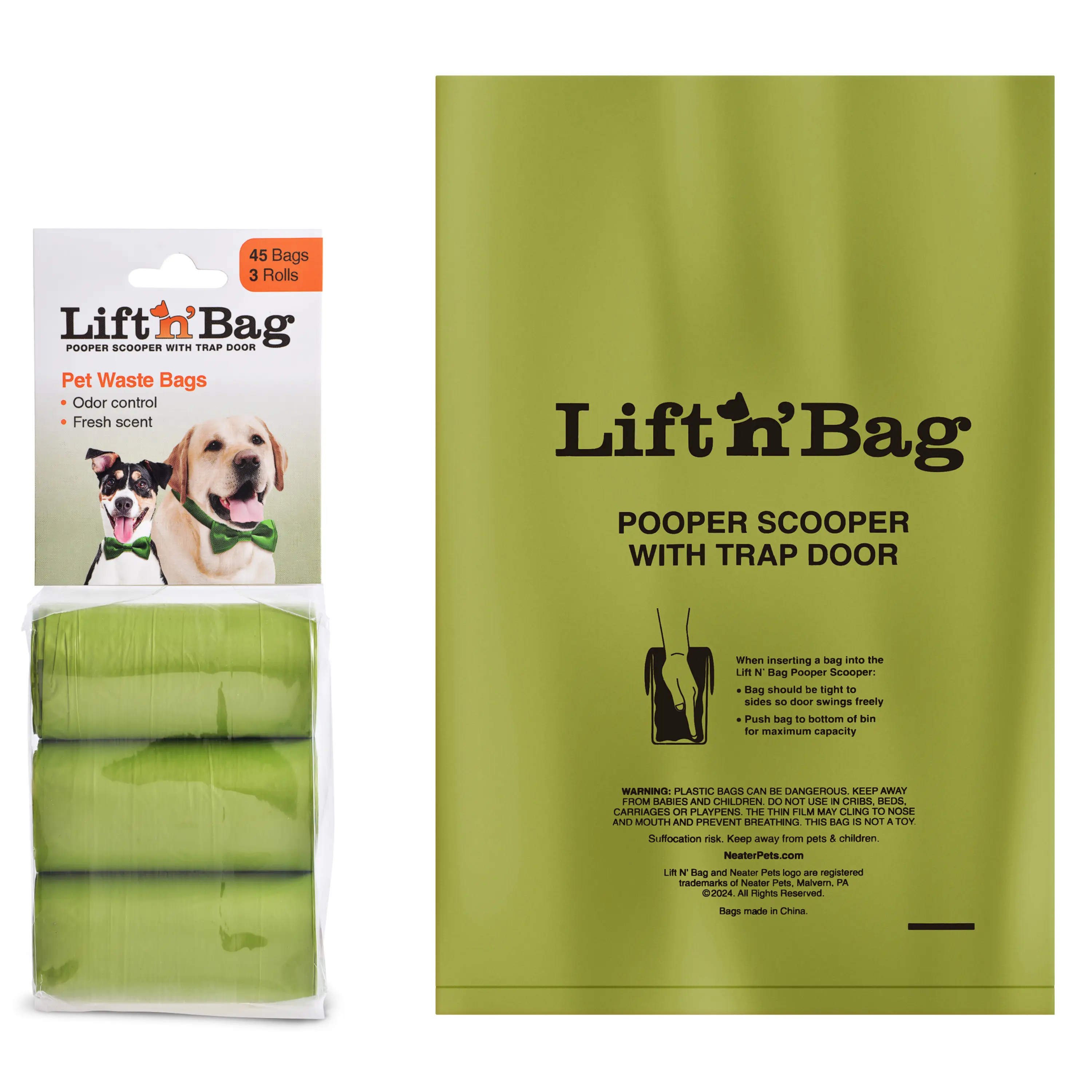 Neater Pets Lift N' Bag Extra-Large Capacity Dog Waste Bags 45 90 or 180 Lavender-Scented Strong Durable Tear Resistant Pooper Scooper Refills